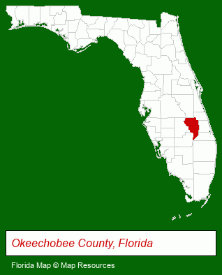 Florida map, showing the general location of Okeechobee County Tourist Development