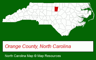 North Carolina map, showing the general location of Carol Woods Retirement Community