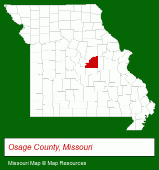 Missouri map, showing the general location of Osage County Historical SCTY