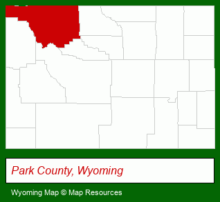 Wyoming map, showing the general location of Yellowstone National Park