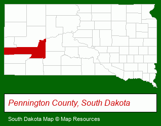 South Dakota map, showing the general location of Pine Rest Cabins