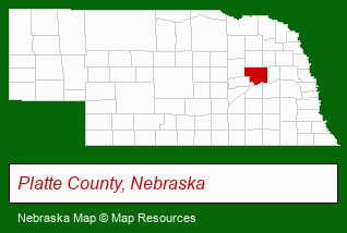 Nebraska map, showing the general location of Platte CO Agricultural Society