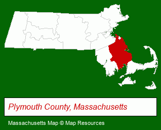 Massachusetts map, showing the general location of Plymouth Mobile Estates Cooperative Corporation