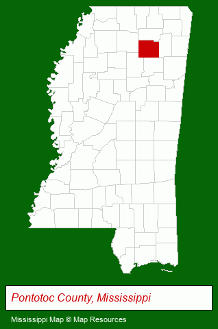 Mississippi map, showing the general location of Southern Hills Realty Pontotoc