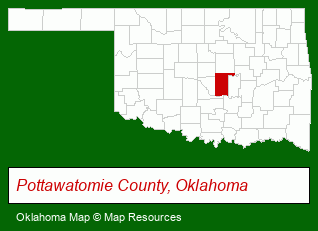 Oklahoma map, showing the general location of Shawnee Housing Authority
