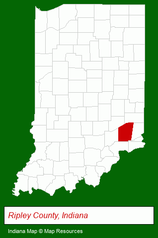 Indiana map, showing the general location of Ripley County Parks And Recreation