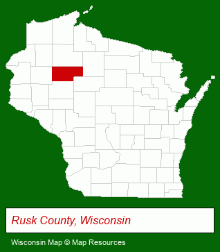 Wisconsin map, showing the general location of Christie Mountain
