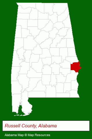 Alabama map, showing the general location of Atchley Properties LLC