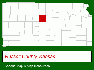 Kansas map, showing the general location of Russell Recreation Commission