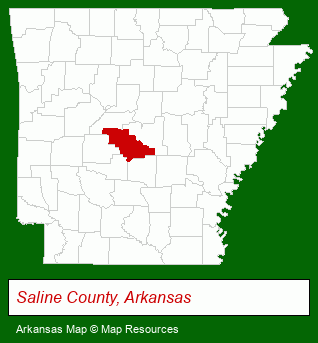 Arkansas map, showing the general location of Oak Forest Village