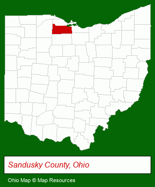 Ohio map, showing the general location of Sandusky County Parks District