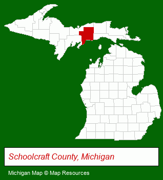 Michigan map, showing the general location of Manistique Federal Credit Union
