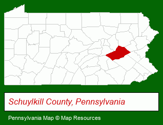 Pennsylvania map, showing the general location of Schuylkill Economic Development Corporation