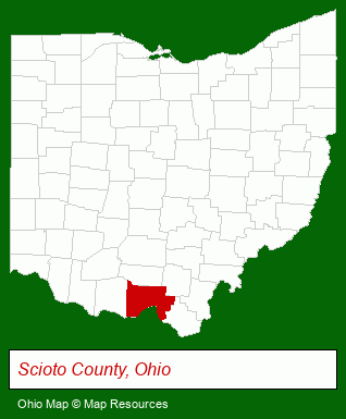 Ohio map, showing the general location of Portsmouth Metropolitan Housing Authority