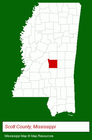 Mississippi map, showing the general location of Triplett Realty Services