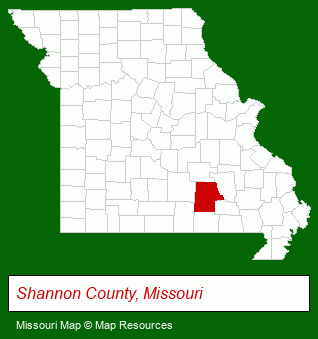 Missouri map, showing the general location of Arrowhead Campground