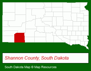 South Dakota map, showing the general location of Lakota Prairie Ranch Resort