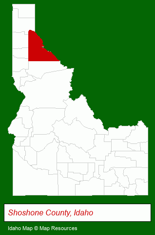 Idaho map, showing the general location of Silver Valley Economic Corporation