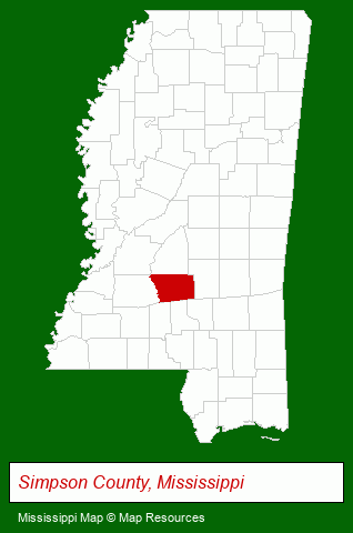 Mississippi map, showing the general location of Sid Davis