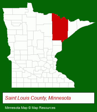Minnesota map, showing the general location of Spirit Mountain Recreation
