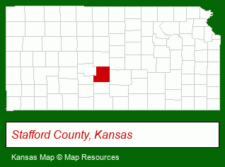Kansas map, showing the general location of Stafford Recreation Commission