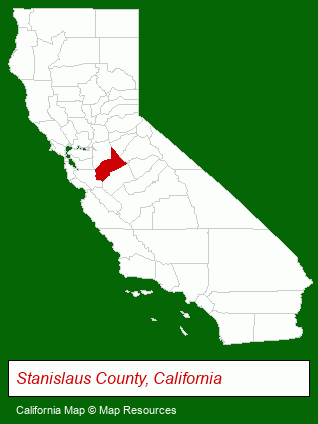 California map, showing the general location of Stratford at Beyer Park