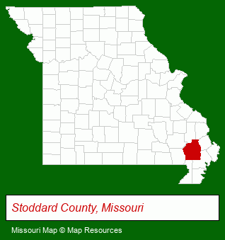 Missouri map, showing the general location of Dexter Parks & Recreation