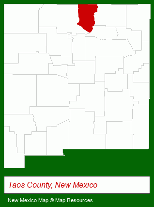 New Mexico map, showing the general location of Pinon Investments of Taos