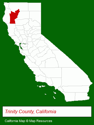 California map, showing the general location of Trinity Lake Resorts & Marinas