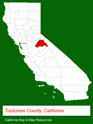 California map, showing the general location of Yosemite Region Resorts