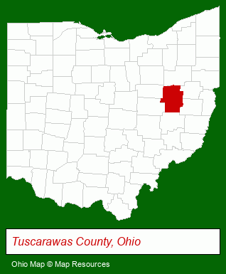 Ohio map, showing the general location of Muskingum Watershed Cnsrvncy