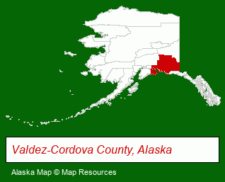 Alaska map, showing the general location of Cordova Rose Lodge