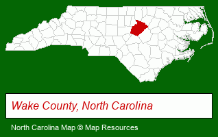 North Carolina map, showing the general location of American Tobacco Trail