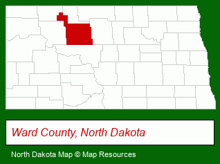 North Dakota map, showing the general location of Minot Area Development Corporation