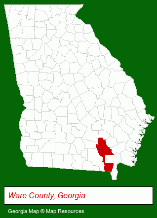 Georgia map, showing the general location of Okefenokee Swamp Park
