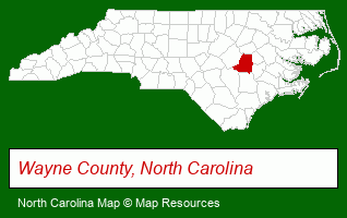North Carolina map, showing the general location of Modern Housing
