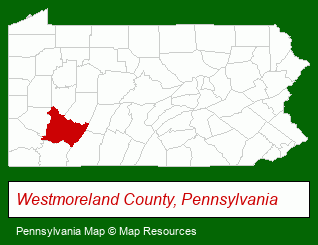 Pennsylvania map, showing the general location of Westmoreland Manor