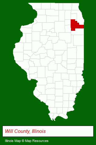 Illinois map, showing the general location of Joliet-Will County Center