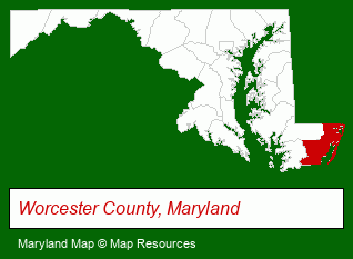 Maryland map, showing the general location of Windjammer