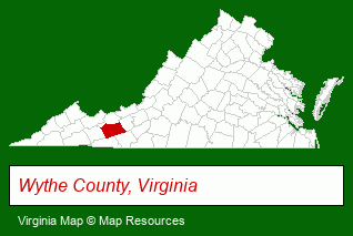 Virginia map, showing the general location of Wytheville Redevelopment